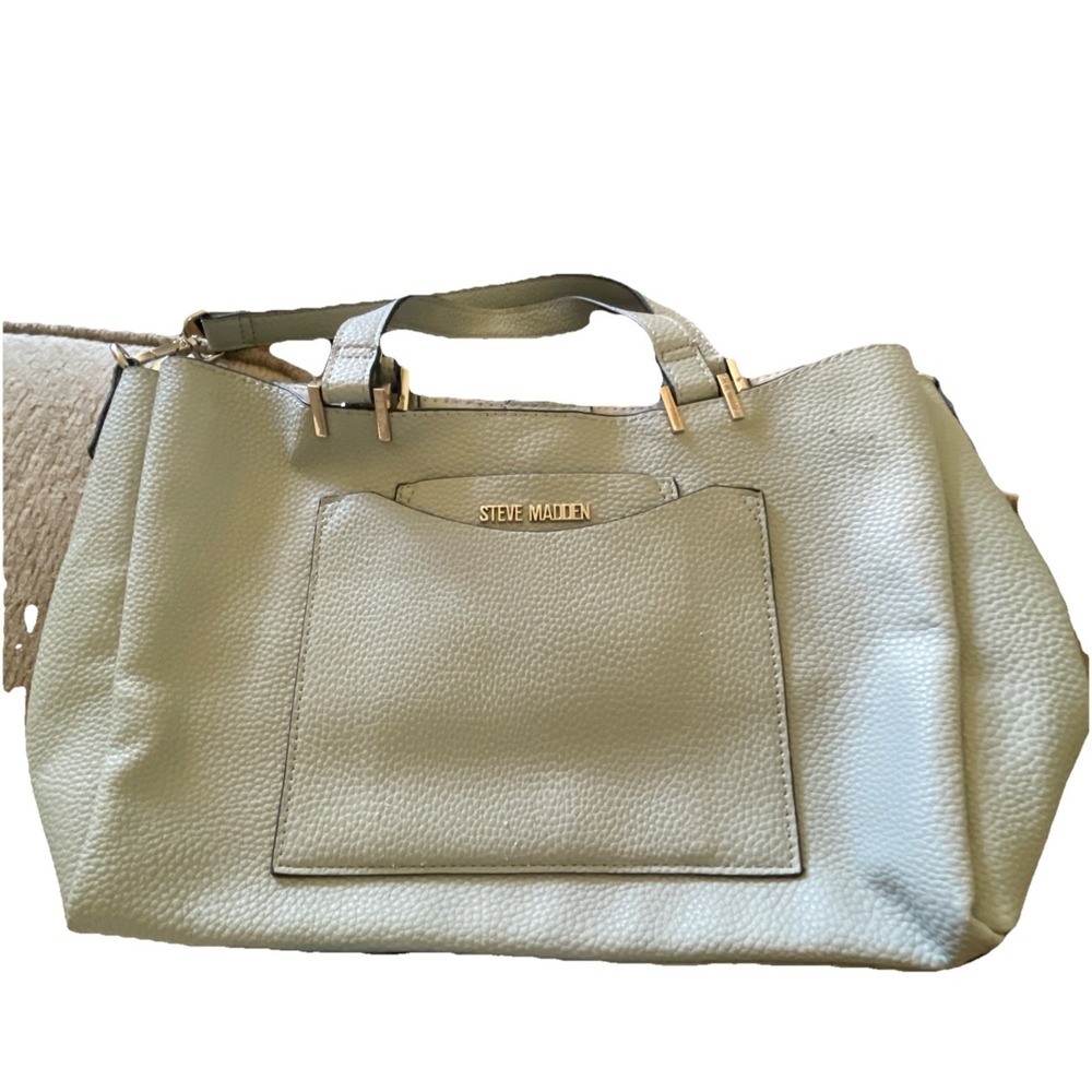 Steve Madden‎ Gray Beige Crossbody Satchel Bag Trendy. W/O Inner Purse See Pics